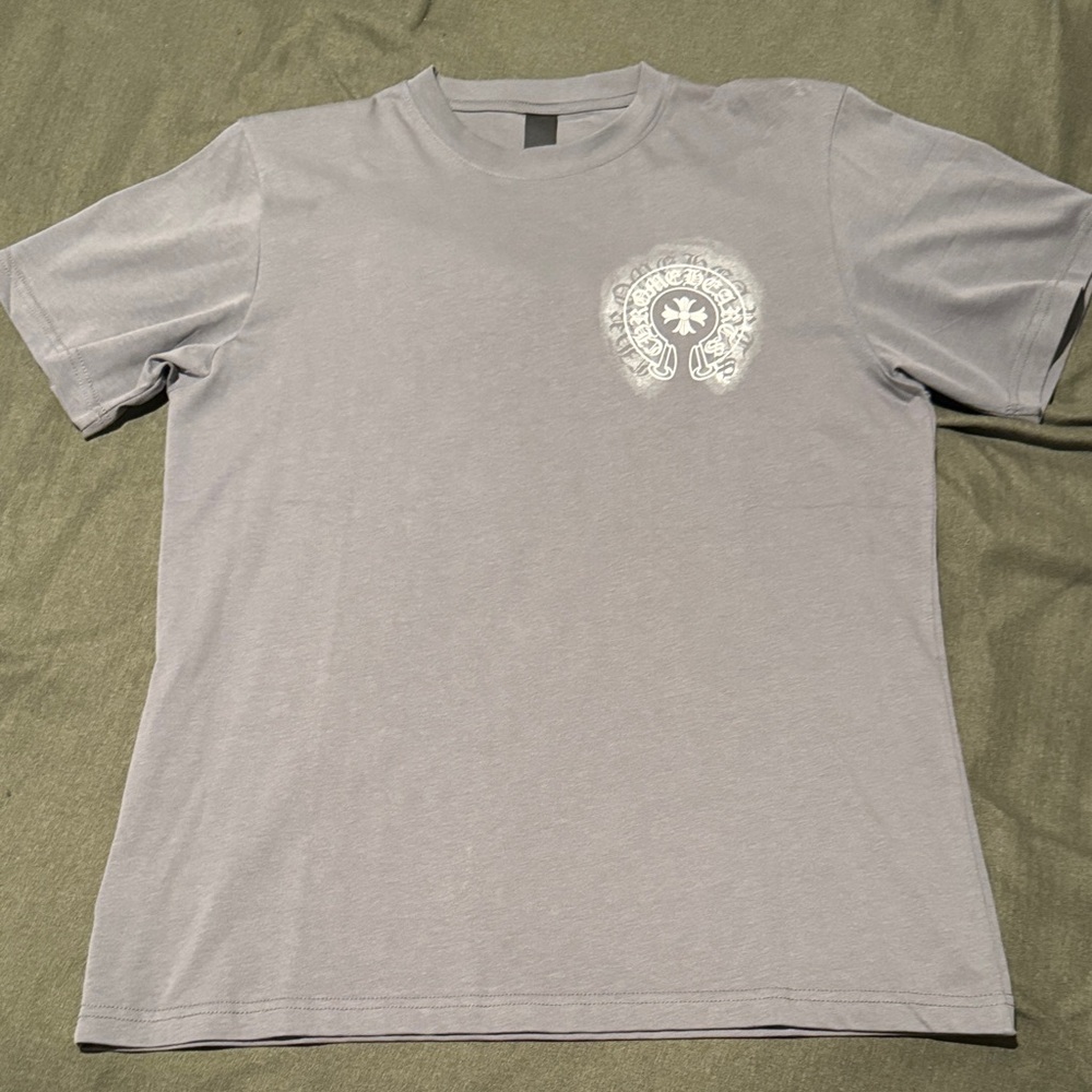 Chrome Hearts Light Gray Short Sleeve Tee with White Chest Emblem